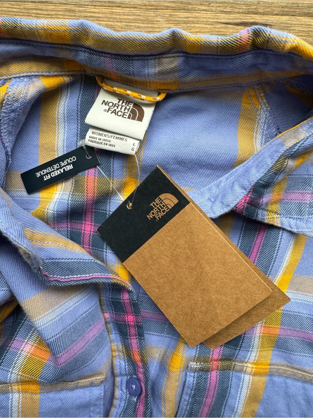 NWT Women’s North Face Purple and Yellow Plaid Flannel Shirt size Large